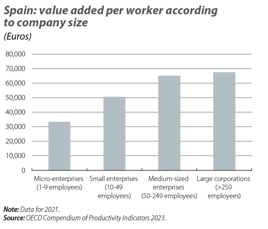 Spain: value added per worker according to company size