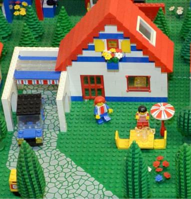 Casitas unifamiliares con jardín construidas con piezas de Lego