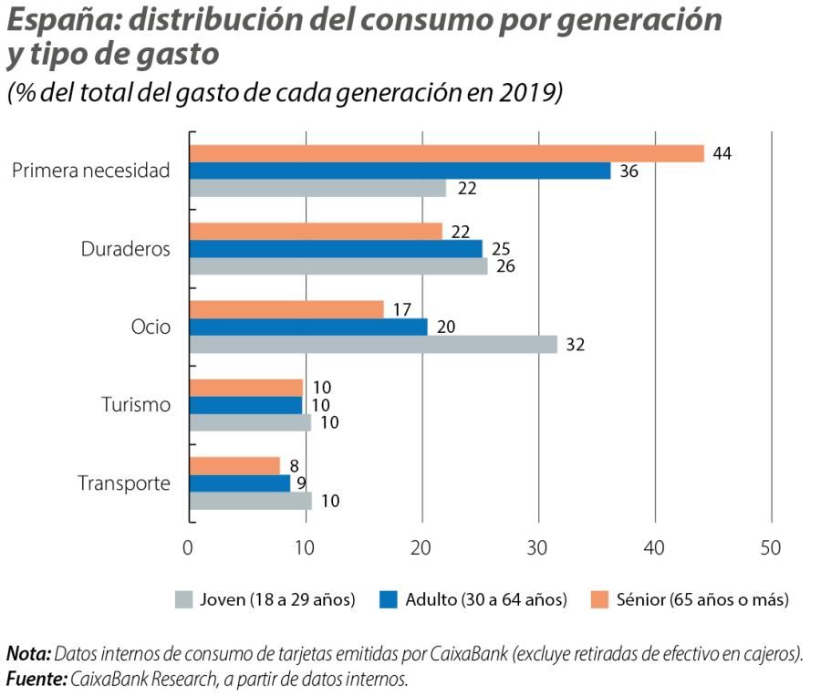 España: distribución del consumo por generación y tipo de gasto