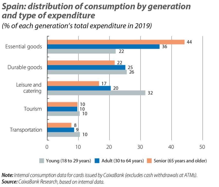 Spain: distribution of consumption by generation and type of expenditure