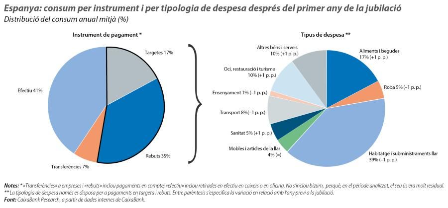 Espanya: consum per instrument i per tipologia de despesa després del primer any de la jubilació