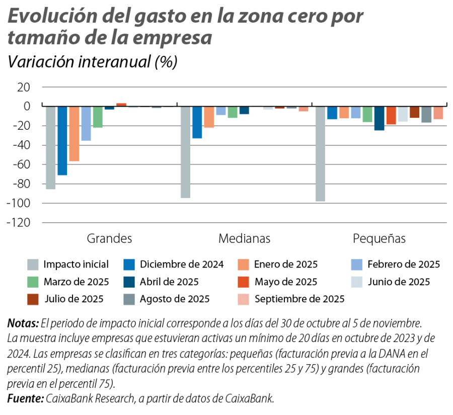 Evolución del gasto en la zona cero por tamaño de la empresa