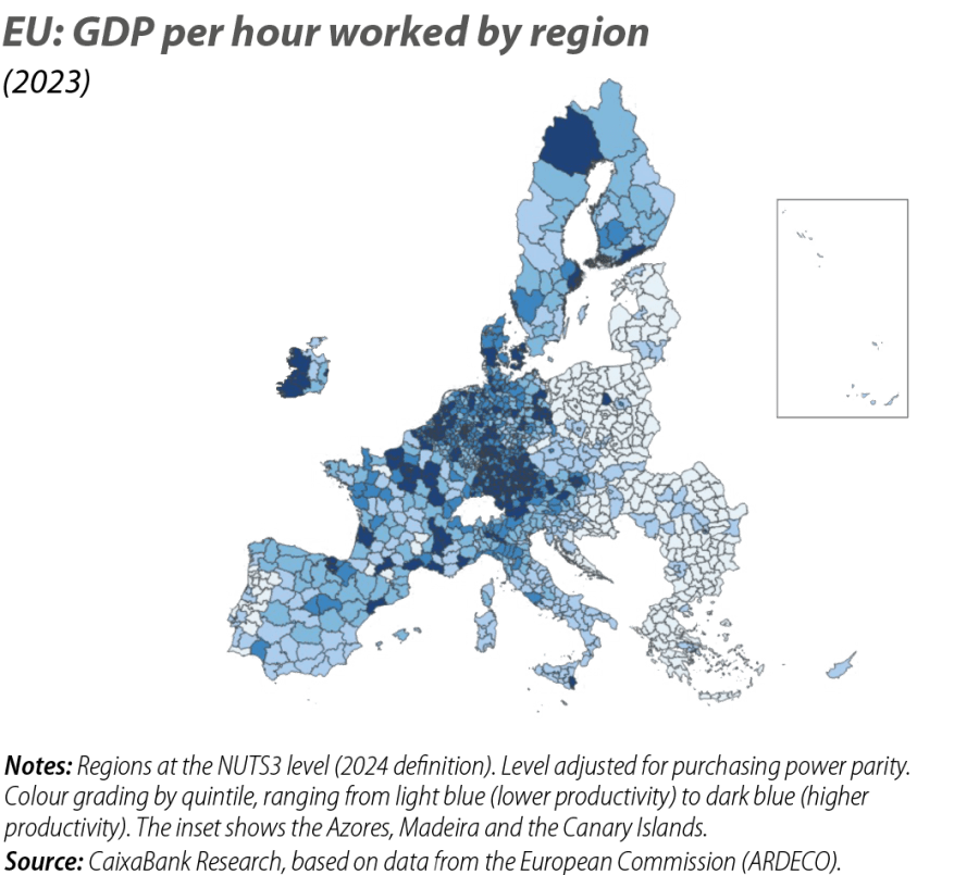 EU: GDP per hour worked by region