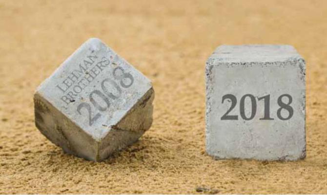 Dos cubos de granito con las inscripciones "Lehman Brothers 2008" y "2018"