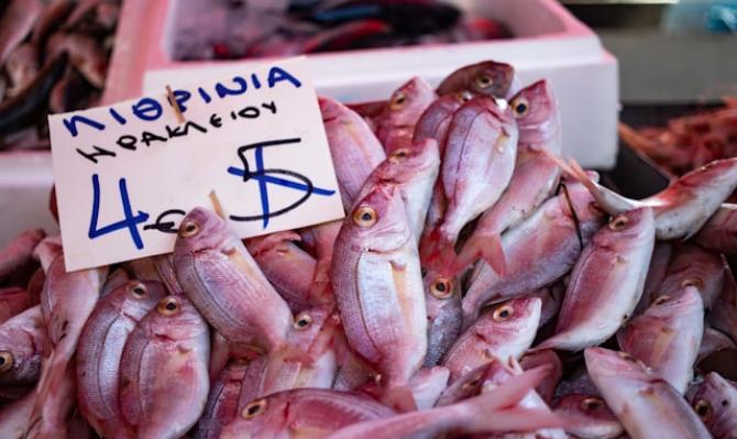 Pescado en una parada de mercado griego con un cartel con el precio para ilustrar el análisis económico de CaixaBank Research sobre inflación en Europa. Photo by Wouter Supardi Salari on Unsplash