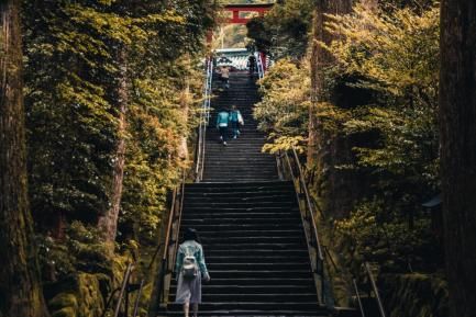 Escaleras de un templo de Kyoto, Japón