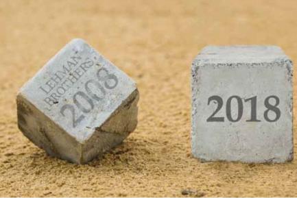 Dos cubos de granito con las inscripciones "Lehman Brothers 2008" y "2018"