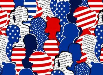 Ilustración que muestra perfiles de personas usando los colores de la bandera de los Estados Unidos para ilustrar un artículo de análisis económico de CaixaBank Research